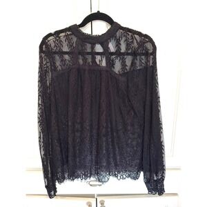 Black‎ Lace Mock Neck Keyhole Long Sleeve Blouse Top Ethereal Size XL